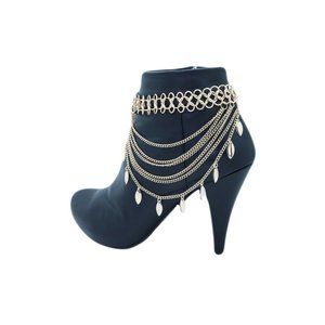 Women Gold Metal Chain Boot Bracelet Anklet Shoe Leaf Charm Jewelry Wave Strands